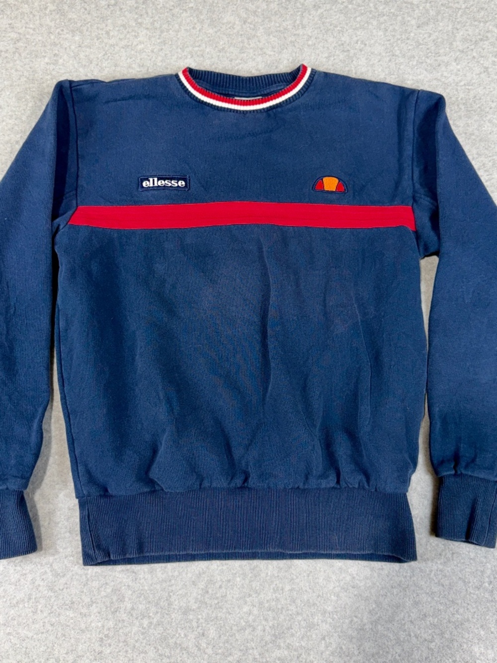 Vintage 90s Ellesse Columbus Sweatshirt Mens M Navy Blue Red Stripe Retro Tennis